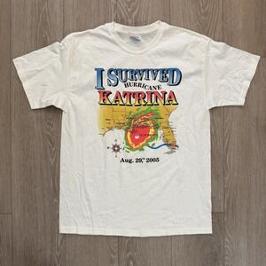Vintage I Survived Hurricane Katrina White T Shirt 2005 Size XL